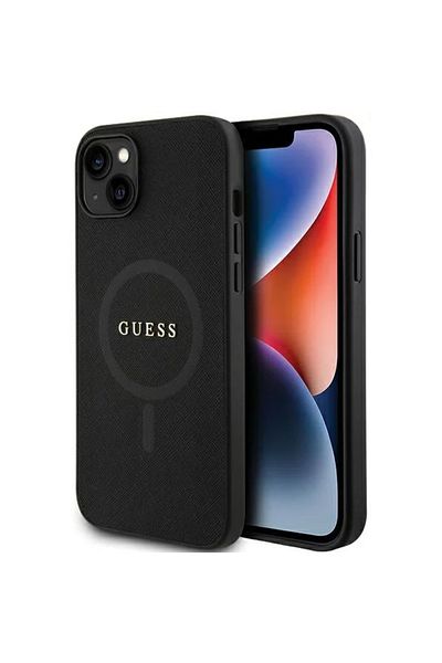 Guess Saffiano Magsafe Iphone 15 Plus Case Black