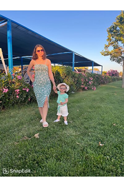 Tunicom Yeşil çiçekli Anne kız kombini