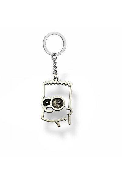 Herşey Nota Unisex Metal Keychain with Bart Simpson Figure – Colorful and Fun Pop Culture Accessory