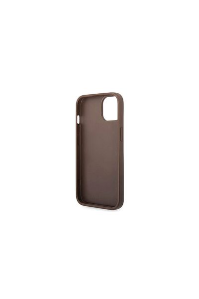 Guess Case Iphone 14 Leather 4g Metal Logo Brown