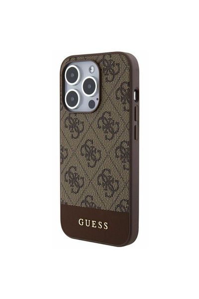 Guess Case 4g Stripe Logo Magsafe Iphone 15 Pro Brown