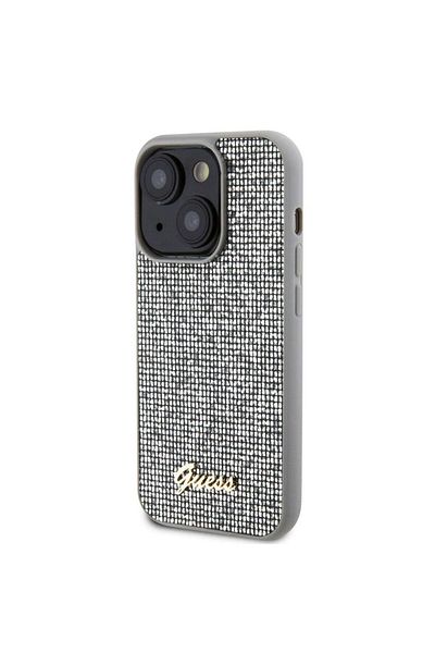 Guess Square Mirror Script Logo Case Iphone 15 Silver