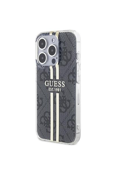 Guess Case 4g Gold Stripe Iphone 15 Pro Black