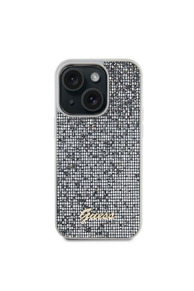 Guess Square Mirror Script Logo Case Iphone 15 Silver
