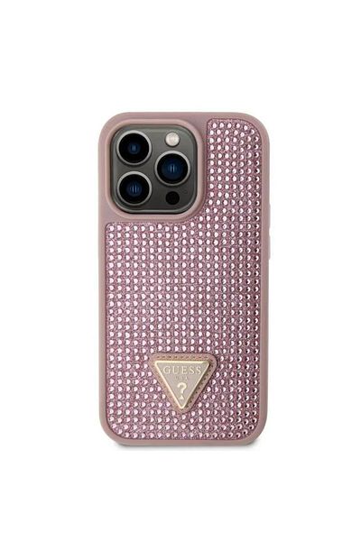 Guess Guess Husa Rhinestones Triangle Metal Logo iPhone 15 Pro Roz
