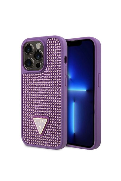 Guess Case Rhinestones Triangle Metal Logo iPhone 15 Pro Max Purple