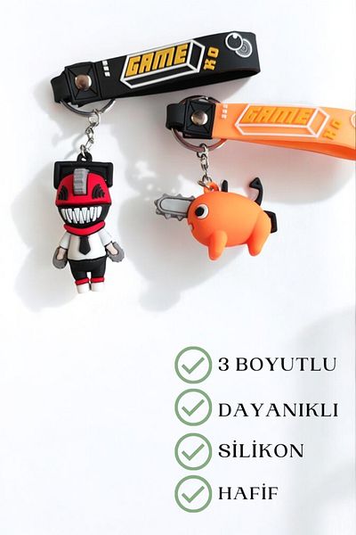 Lynare Chainsaw Man Anime japonez Denji (Chainsaw Devil Form) și Pochita 3D breloc din silicon 2 buc