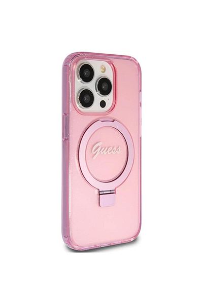 Guess Case Ring Stand Glitter Magsafe Iphone 15 Pro Pink