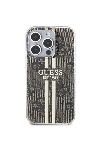 Guess Case 4g Gold Stripe Iphone 15 Pro Brown