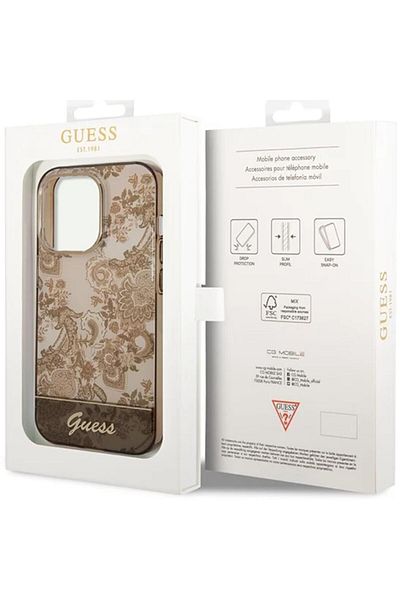 Guess Porcelain Collection iPhone 14 Pro Case Brown