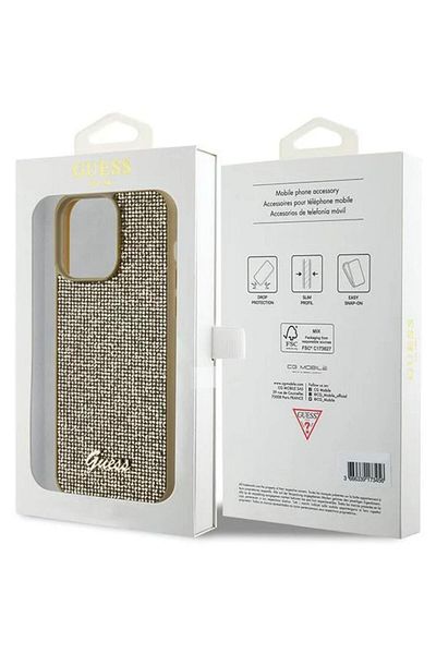 Guess Square Mirror Script Logo Case Iphone 15 Pro Max Gold