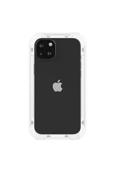 Spigen Glass Tr Ez Fit Screen Protector for iPhone 15 Plus, Set of 2, Mounting Kit, Black