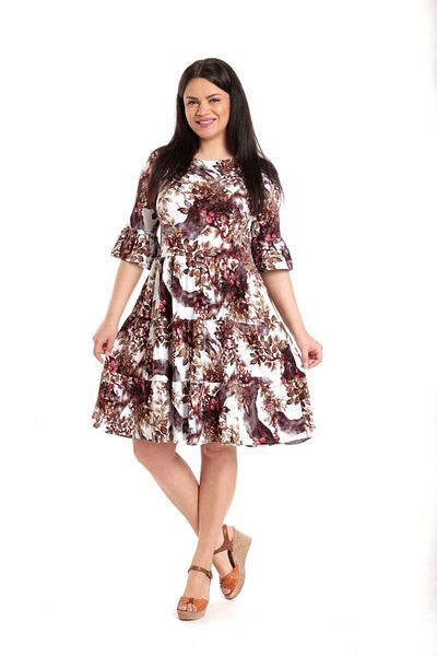 Eranthe Rochie Dama, din Viscoza, Grena cu Alb si imprimeu floral