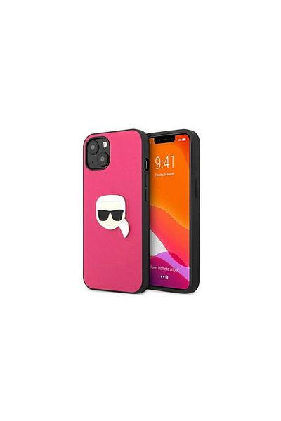 Karl Lagerfeld Husa iPhone 13 Karl Lagerfeld Leather Karl Head Roz