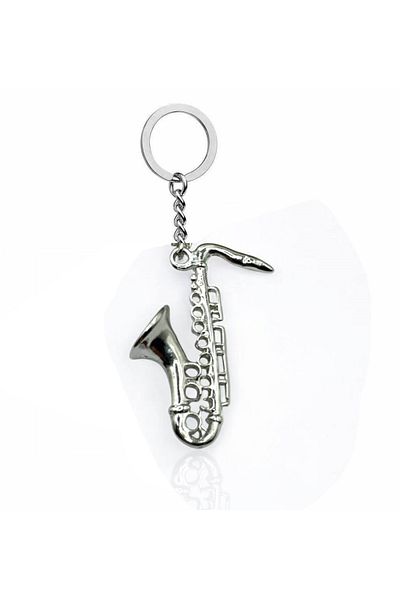 Herşey Nota Unisex Metal Keychain with Saxophone Figure – Special Accessory for Jazz and Music Enthusiasts