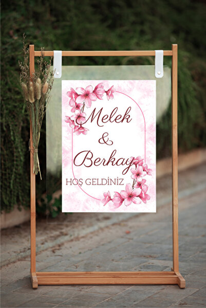 estölye Söz, Nişan, Düğün, Nikah Ahşap Dijital Baskı Karşılama Panosu 60 x 40 cm