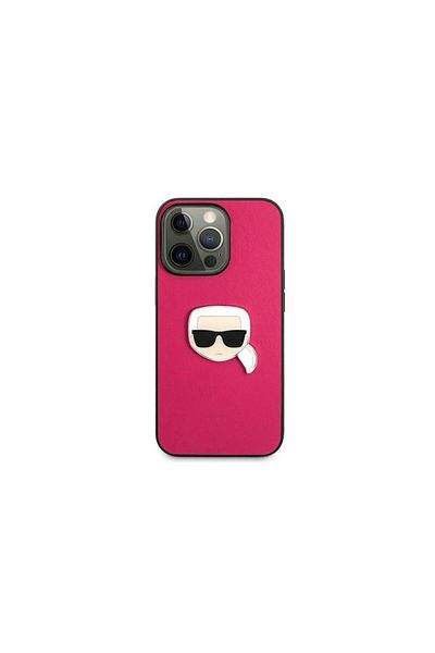 Karl Lagerfeld Husa iPhone 13 Pro Karl Lagerfeld Leather Ikonik Karl`s Head Metal Roz