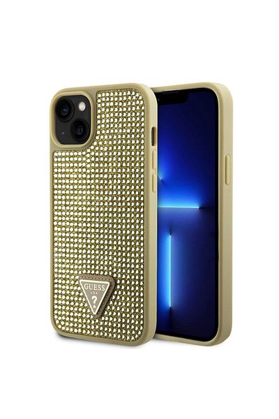 Guess Rhinestones Triangle Metal Logo Case Iphone 15 Gold