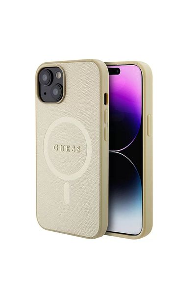Guess Case Saffiano Magsafe Iphone 15 Beige