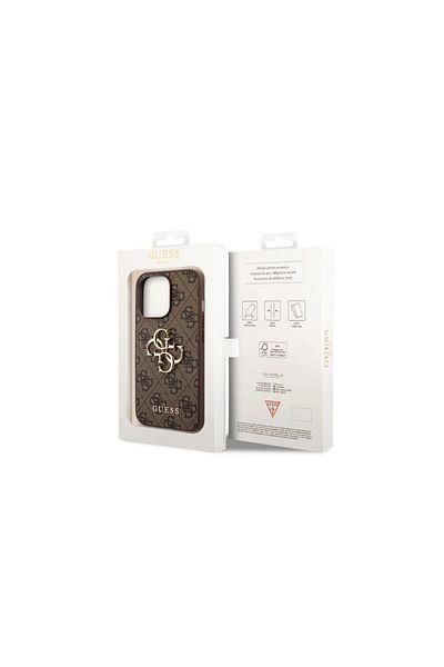 Guess Case Iphone 14 Pro Leather 4g Metal Logo Brown