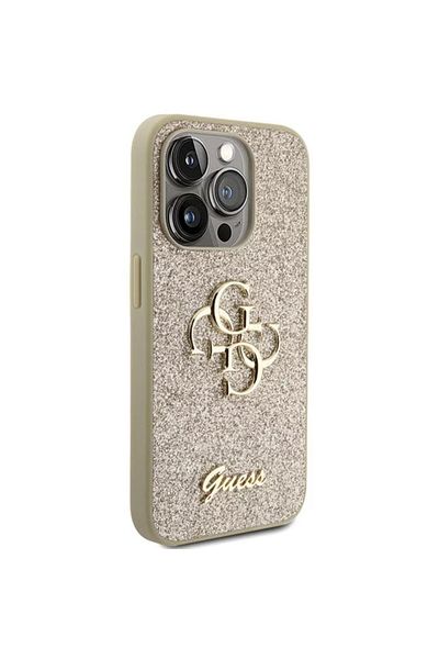 Guess Case Fixed Glitter 4g Metal Logo Iphone 15 Pro Gold