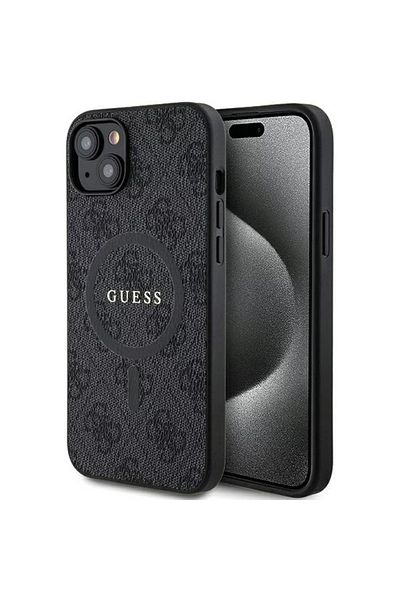 Guess Case Pu Leather 4g Colored Ring Magsafe Iphone 15 Black