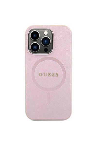 Guess Saffiano Magsafe Iphone 15 Pro Case Pink