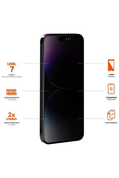 EIGER Mountain Glass Privacy Screen Protector for iPhone 15 Plus / 15 Pro Max Black