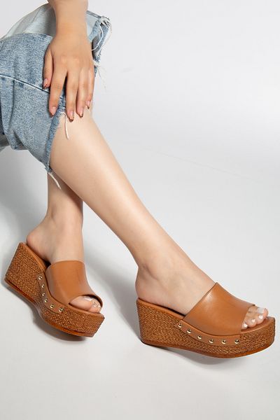 Elile Shoes Genuine Leather Padded Heel Slippers