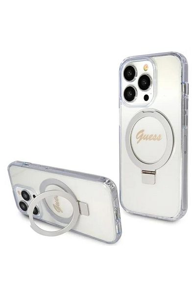 Guess Husa Ring Stand Glitter Magsafe Iphone 15 Pro Max Transparent
