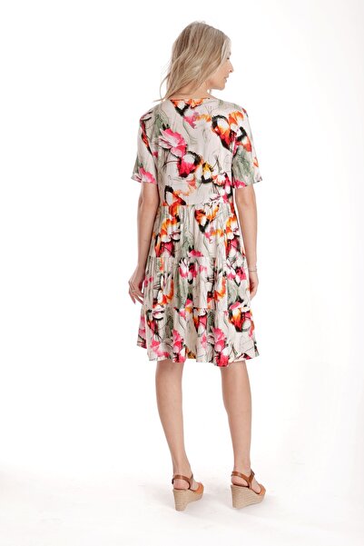 Eranthe Γυναικείο Φόρεμα με Βολάν V278, Κρεμ με Φλοράλ Τύπωμα