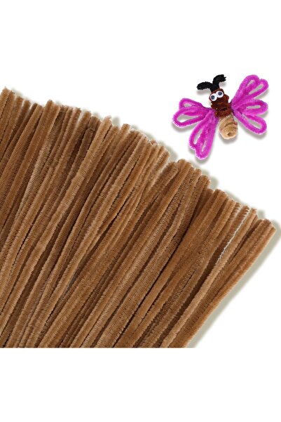 Hobialem Bej Renkli Şönil, 25 Adet Eğitici Şönil Seti, Tüylü Tel, 30 cm, Pelu...