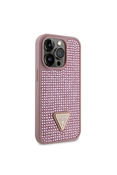 Guess Husa Guess Strass Triangle Metal Logo iPhone 15 Pro Roz