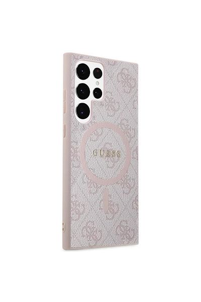Guess Case 4G Leather Metal Logo MagSafe Samsung Galaxy S24 Ultra Pink