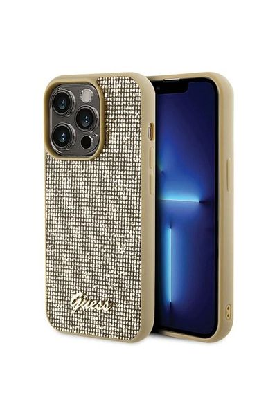 Guess Square Mirror Script Logo Case Iphone 15 Pro Gold