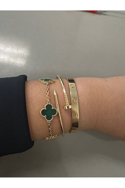 ANGELSS JEWELLERY Triple Combination Green Gold Clover Model Nail Clamp Bracelet Set Van Cleeff Nail Clamp Set