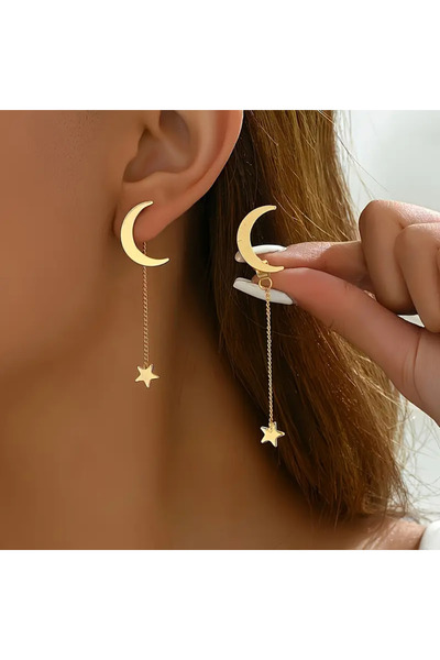 SEVAS GOLD Women's Gold Color Moon Star Earrings