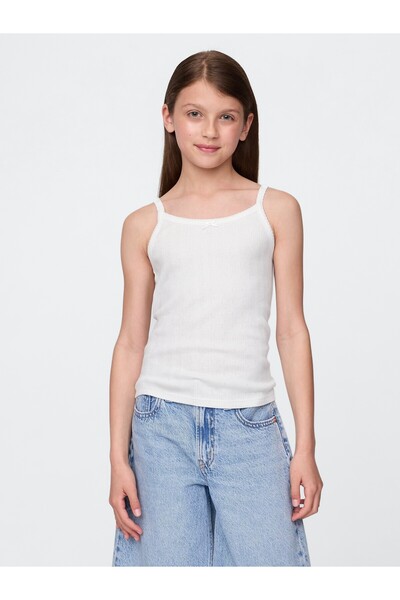 GAP Kız Çocuk Beyaz Pointelle Fitilli Cami Bluz