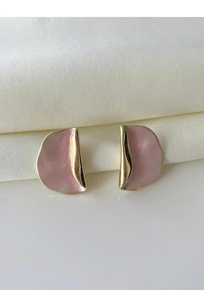 Nilsu Jewellery Accessory Gold Detailed Pearlescent Crushed Plate Women's Earrings