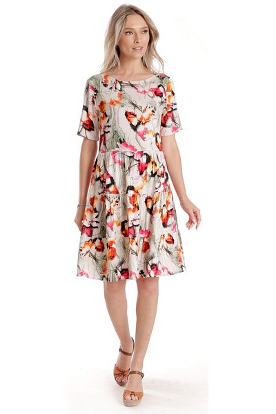 Eranthe Rochie cu Volane Dama V278, Crem cu Imprimeu Floral