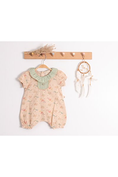 adeniko YENİ DOĞAN KIZ KISA KOLLU KETEN YEŞİL TULUM