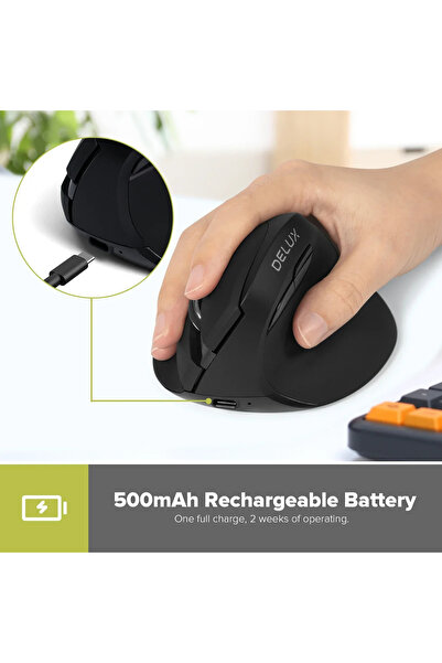 TeknoFaji Delux Ergonomik Kablosuz Dikey Fare Şarj Edilebilir Sessiz Tıklamal...