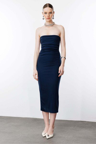 No Matter What Strapless Back Slit Midi Dress