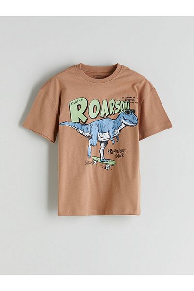 LC Waikiki Lcw Kids Brown Dinosaur Printed Boys T-Shirt and Shorts Pack of 2