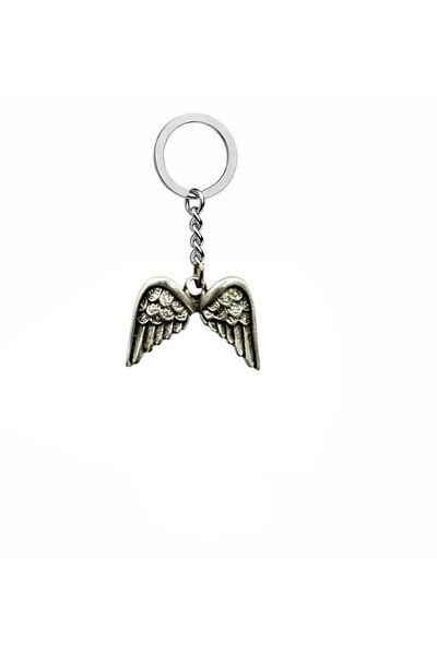 Herşey Nota Unisex Metal Keychain with Angel Wing Figure – Protective Energy and Elegance Themed Accessory
