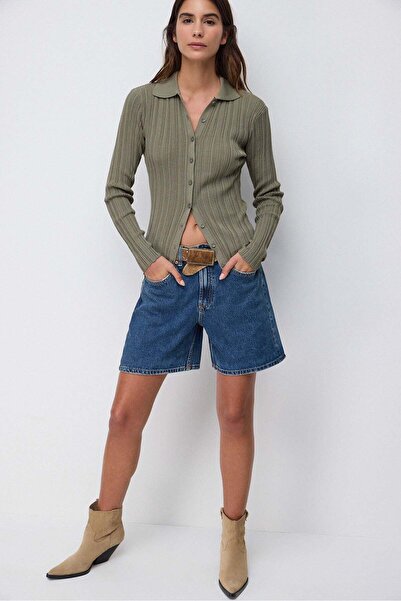 No Matter What Strickbluse mit Knöpfen und Rollkragen