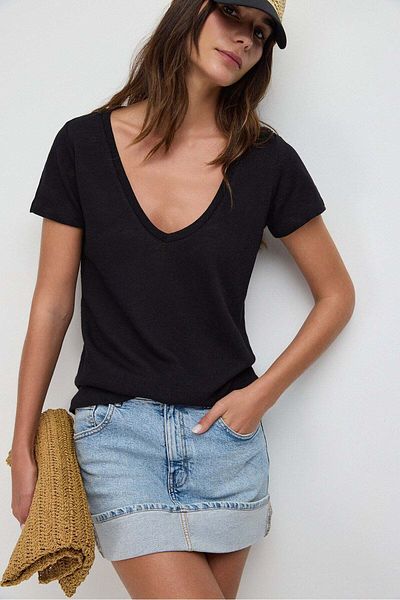 No Matter What V Neck Linen Basic T-shirt