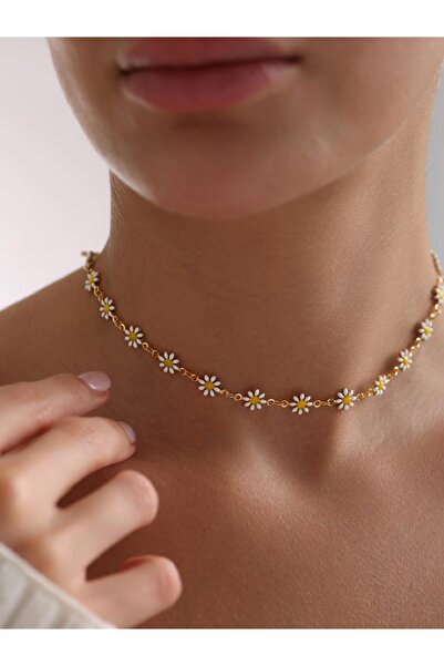 MOSSMOUR Daisy Necklace Bracelet Set – Floral Summer Jewelry – Daisy Jewelry – Beach Style Jewelry