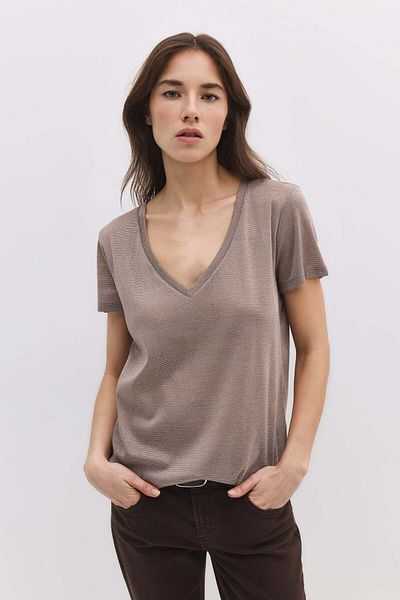 No Matter What Shiny V Neck Basic T-shirt