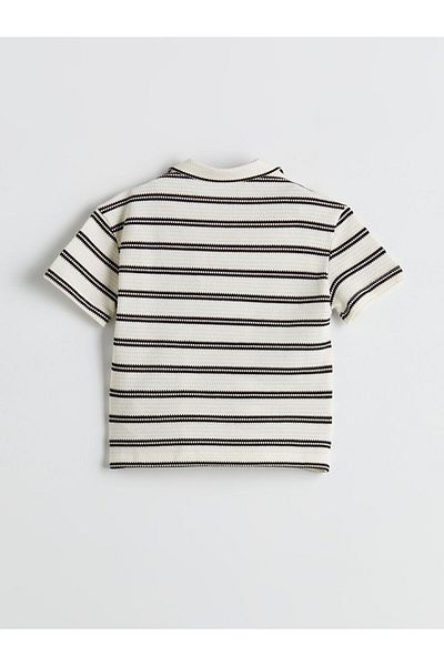 LC Waikiki Ecru Resort Collar Striped Baby Boy T-Shirt